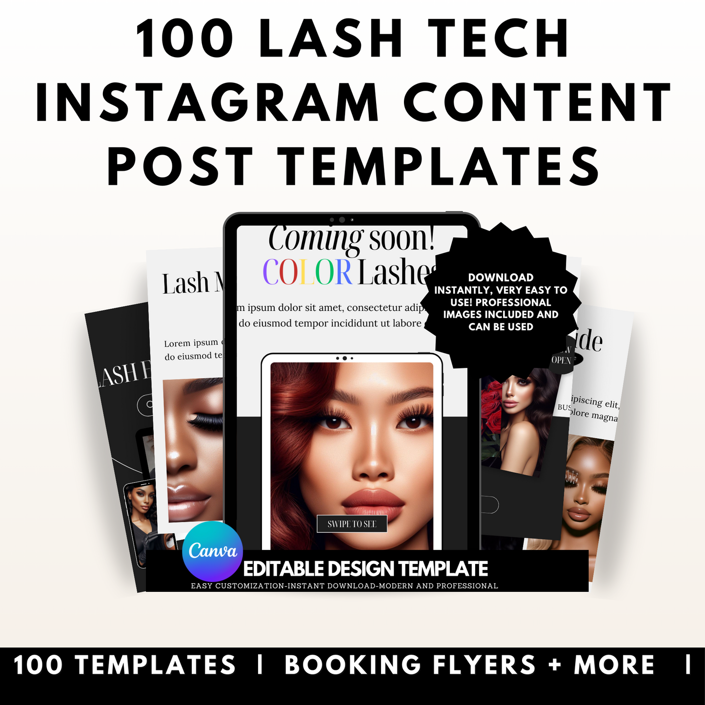 100 Lash Tech Instagram Content Post Templates
